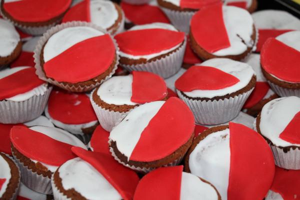 cupcakes with the polish flag - half red and half white in icing